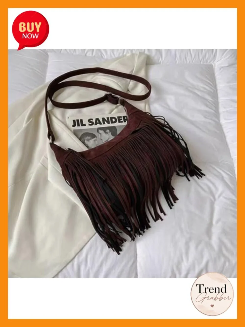 Fringe Vegan Suede Hobo Crossbody Bag with Tassel Boho Shoulder Bag